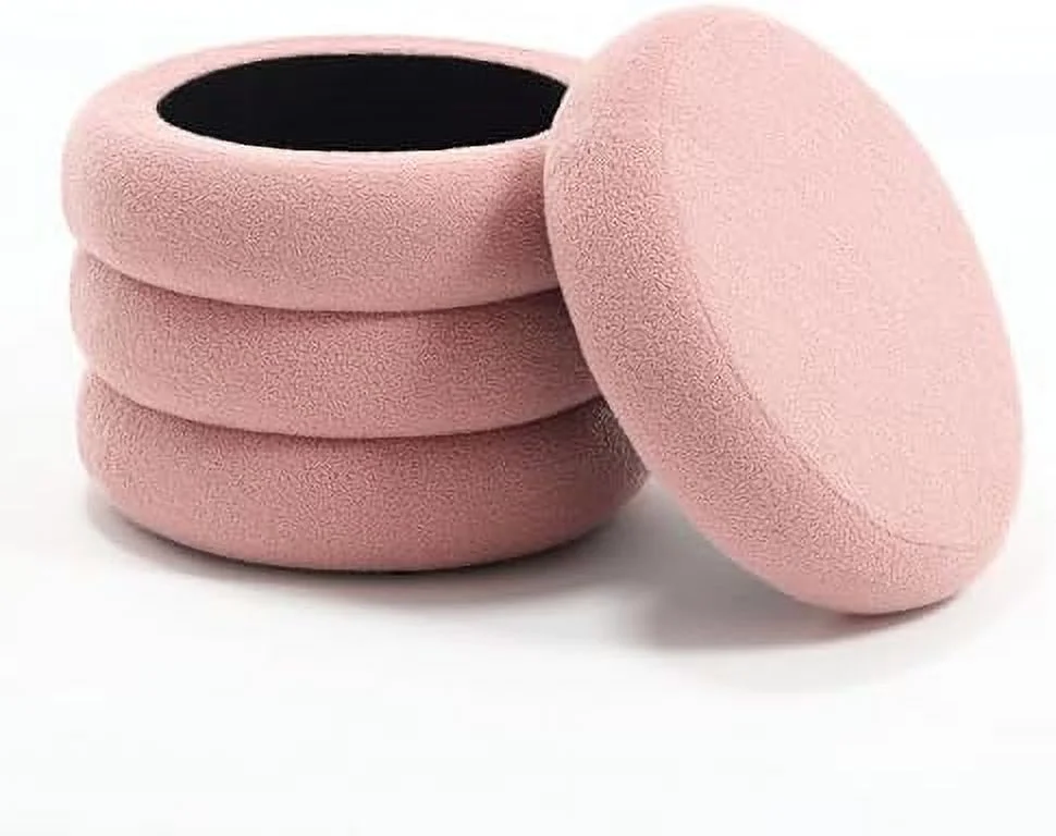 CHNJHUM Boucle  Ottoman  Round Foot  Stool Seat for Living Room  Off-White Vanity Foot Ottoman Pouf  Soft Tufted Footstool Seat with Removable Lid for Entry Table    Girl Gifts