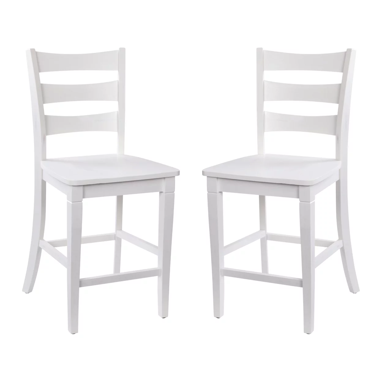 2 Piece Counter Stool, Slatted Design Back, White