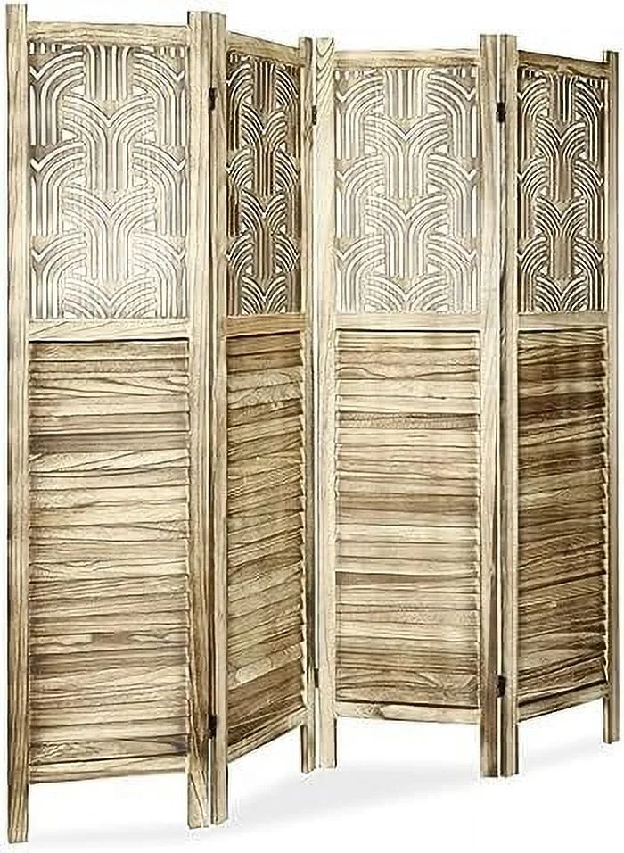 JDZHAPPYLIFE 6 Panel Wood Room Dividers Fully Assembled 5.6Ft Carved Room Dividers and Folding Screens Room Divider Screen Wood Freestanding Partition for Home Bedroom Office Restaurant