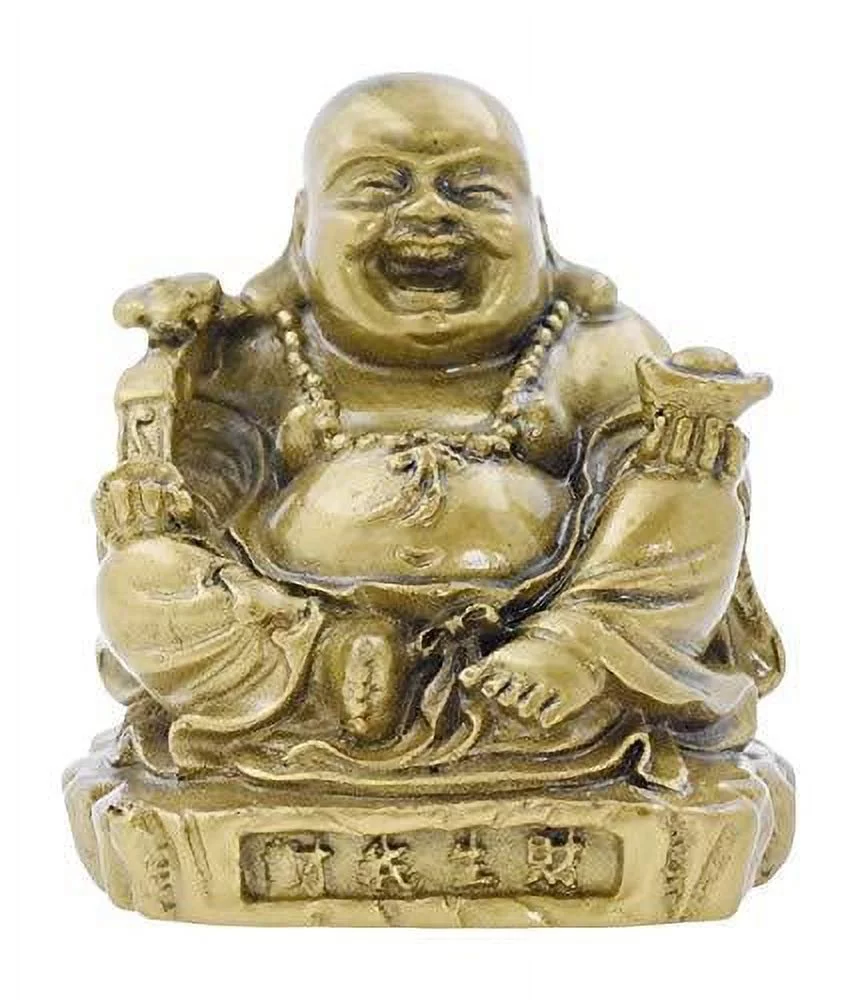 Mandala Crafts Laughing Happy Small Buddha Statue Figurine for Lucky Home Décor Gift Gold Color