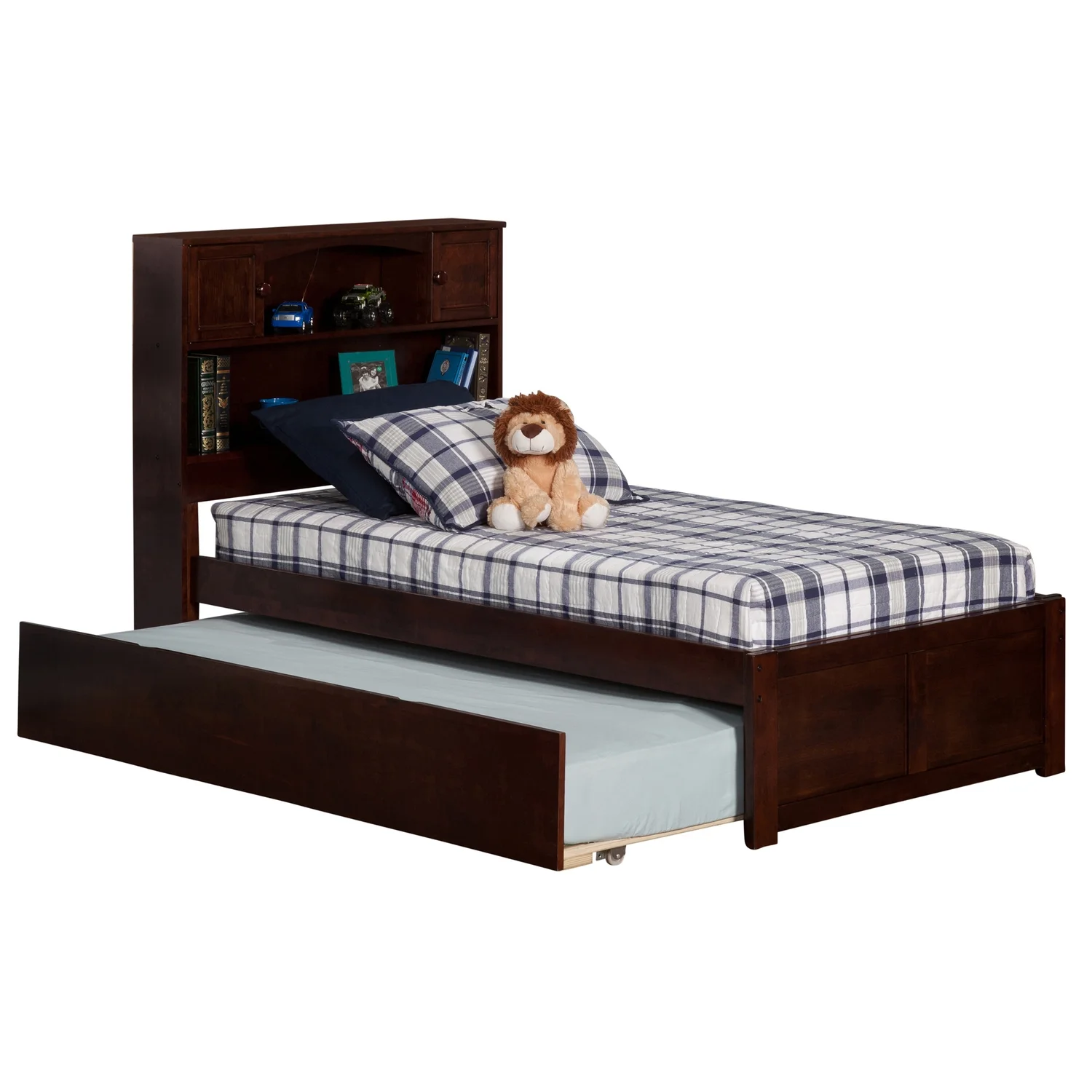HomeStock Rustic Revival Full Platform Bed With Flat Panel Footboard And Turbo Charger With Twin Size Urban Trundle In White