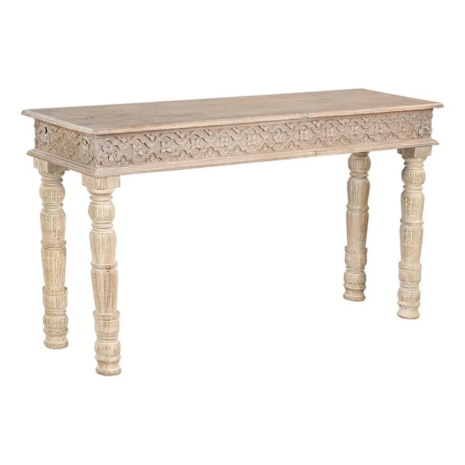 Taran Designs Milton Carved Solid Wood Console Table in White