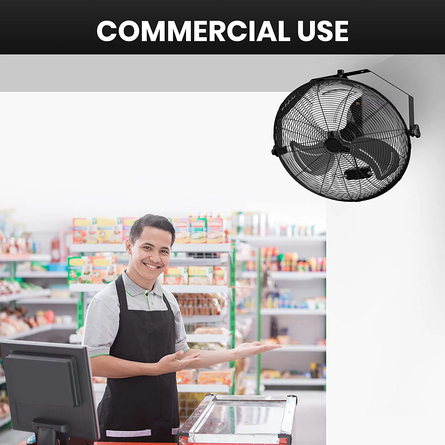 Simple Deluxe 20 inch High Velocity Wall Mount Fan with Rack and L-Iron, 3 Speed Industrial Metal Ventilation Fan