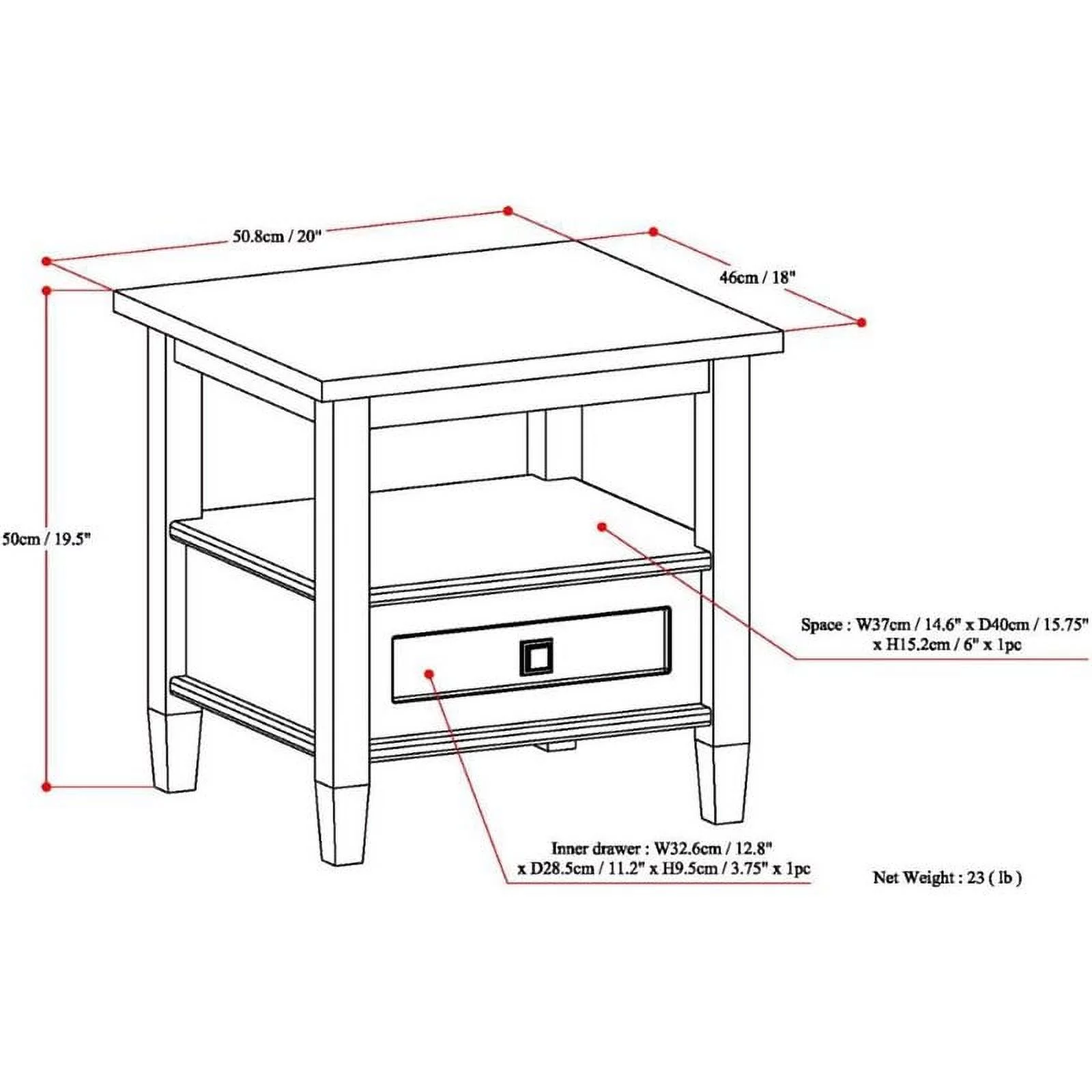 Home Square 2-Piece Wood 20
