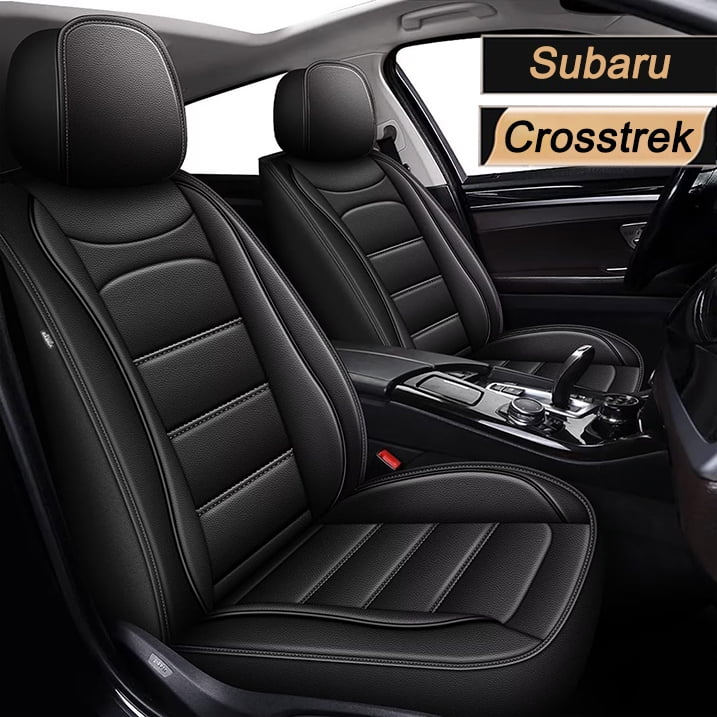 AOMSAZTO Fit Subaru Crosstrek 2016-2024 Black Car seat Cover 5-seat Faux Leather Full Set Compatible Airbag