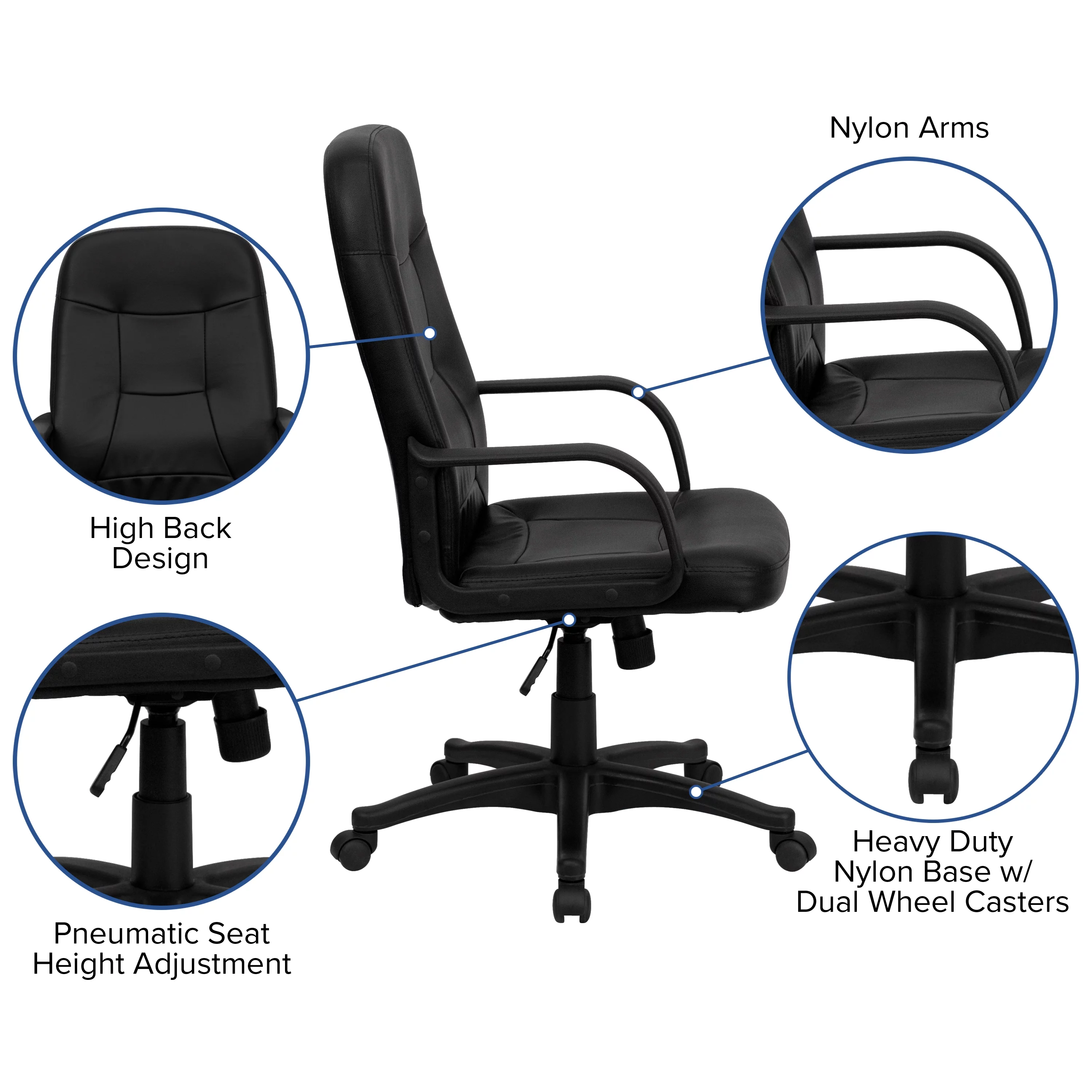 Emma + Oliver High Back Black Glove Vinyl Executive Swivel Office Chair with Arms