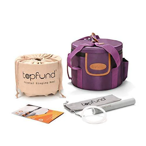 TOPFUND D# Note Orange D# Note 12 inch Crystal Singing Bowl with Heavy Duty Carrying Case and Suede Stick