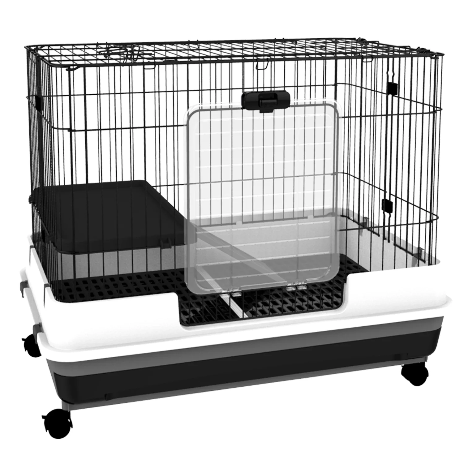 DremFaryoyo PawHut 2-Level Small Animal Cage Rabbit Hutch with Wheels  Removable Tray  Platform and Ramp for Bunny  Chinchillas  Ferret  Black