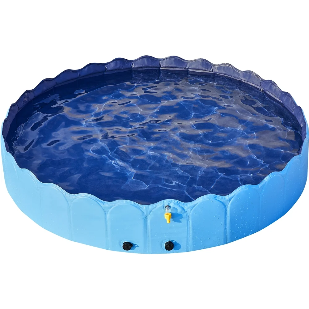Alden Design Foldable Dog Swimming Pools with Sprinkler Indoor and Outdoor, Blue XXL