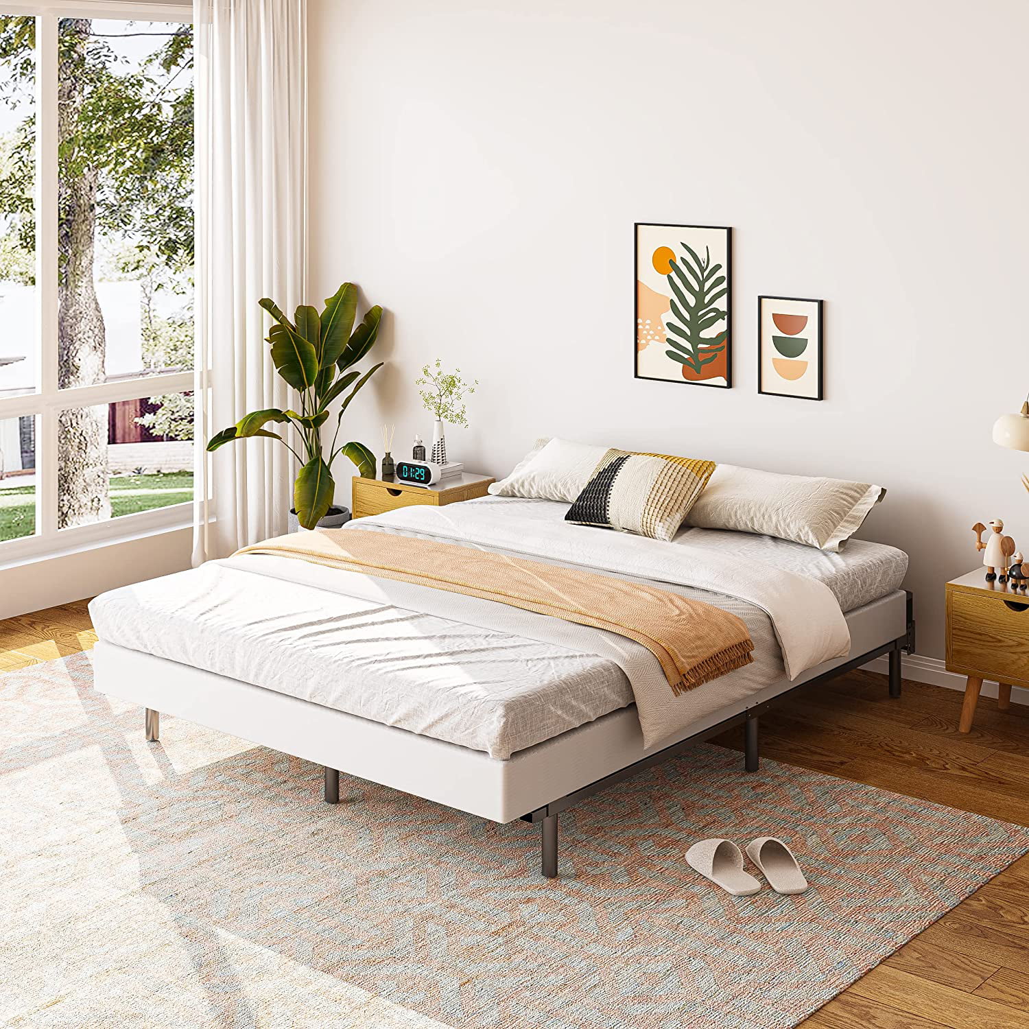 YUMIAO Queen Box Spring and Cover Set, 5 Inch Low Profile Heavy Duty Metal Structure, Easy Clean Bed Skirt, Non-Slip, Noise Free, Easy Assembly