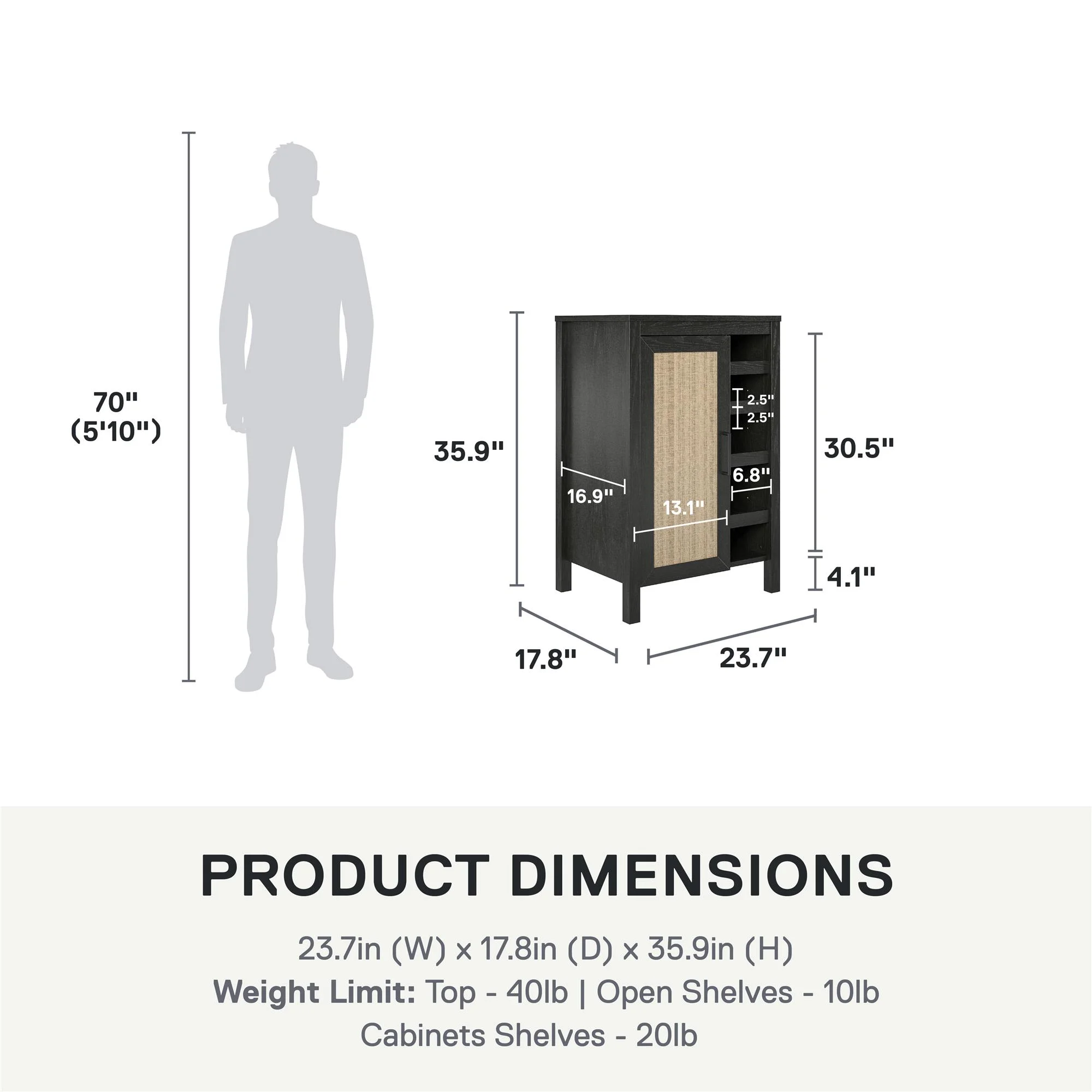 Ameriwood Home Wimberly Bar Cabinet, Black Oak with Faux Rattan