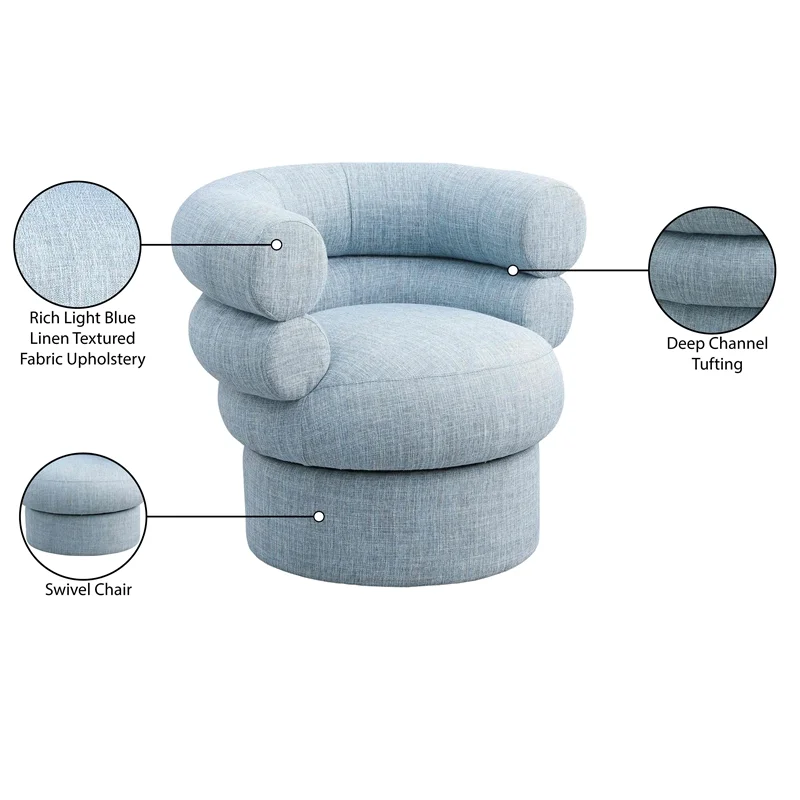 Meridian Furniture Valentina Lt Blue Linen Textured Fabric Accent Swivel Chair