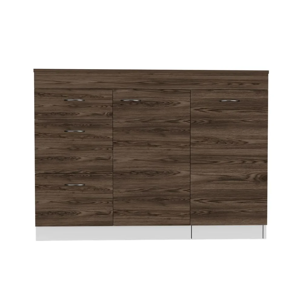 Kitchen Island Cabinet Metask,Three Drawers, White / Dark Walnut Finish