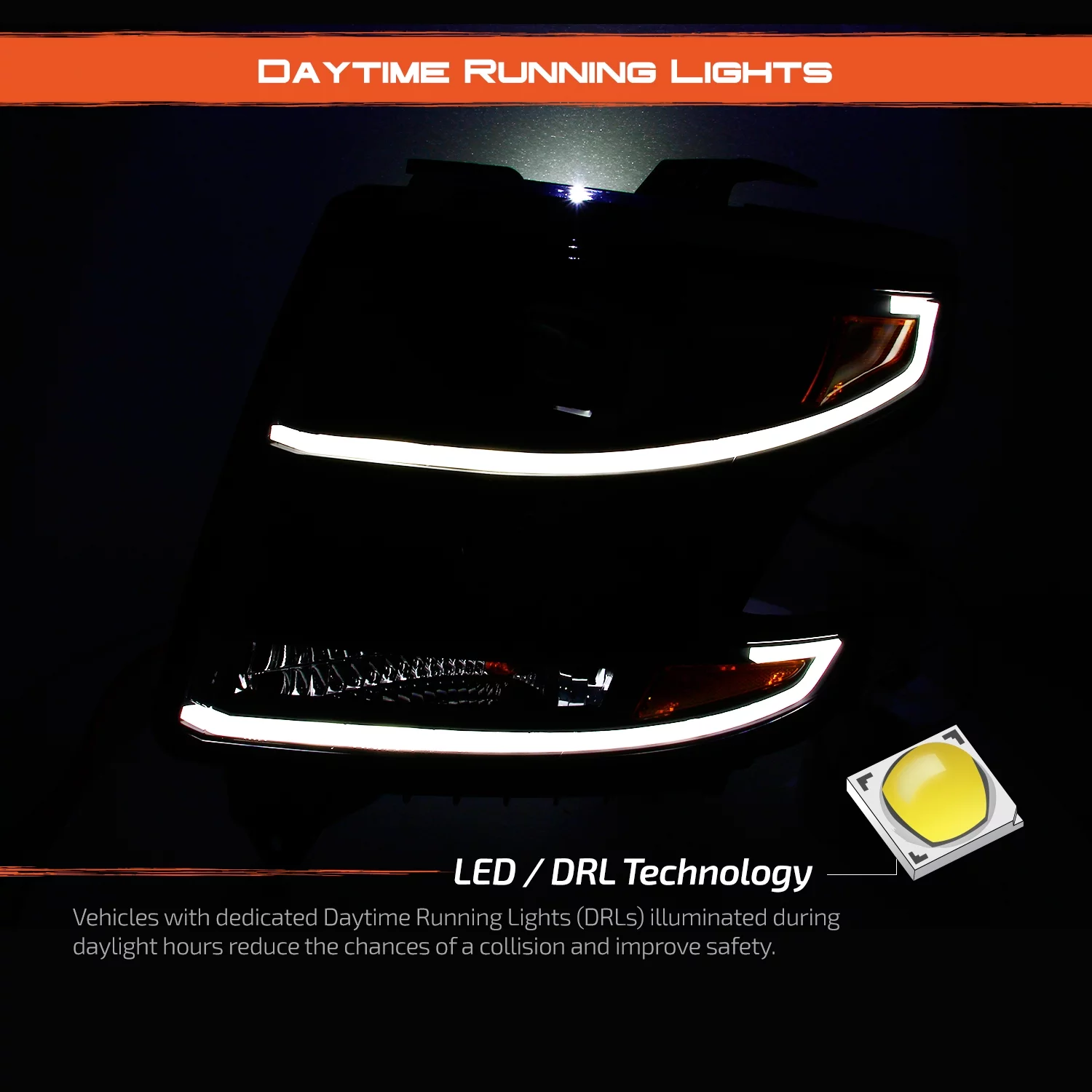 AKKON - [Black] 2015-2020 Chevy Suburban Tahoe Halogen Type Models LED DRL Projector Headlights + Smoked FULL LED Tail light