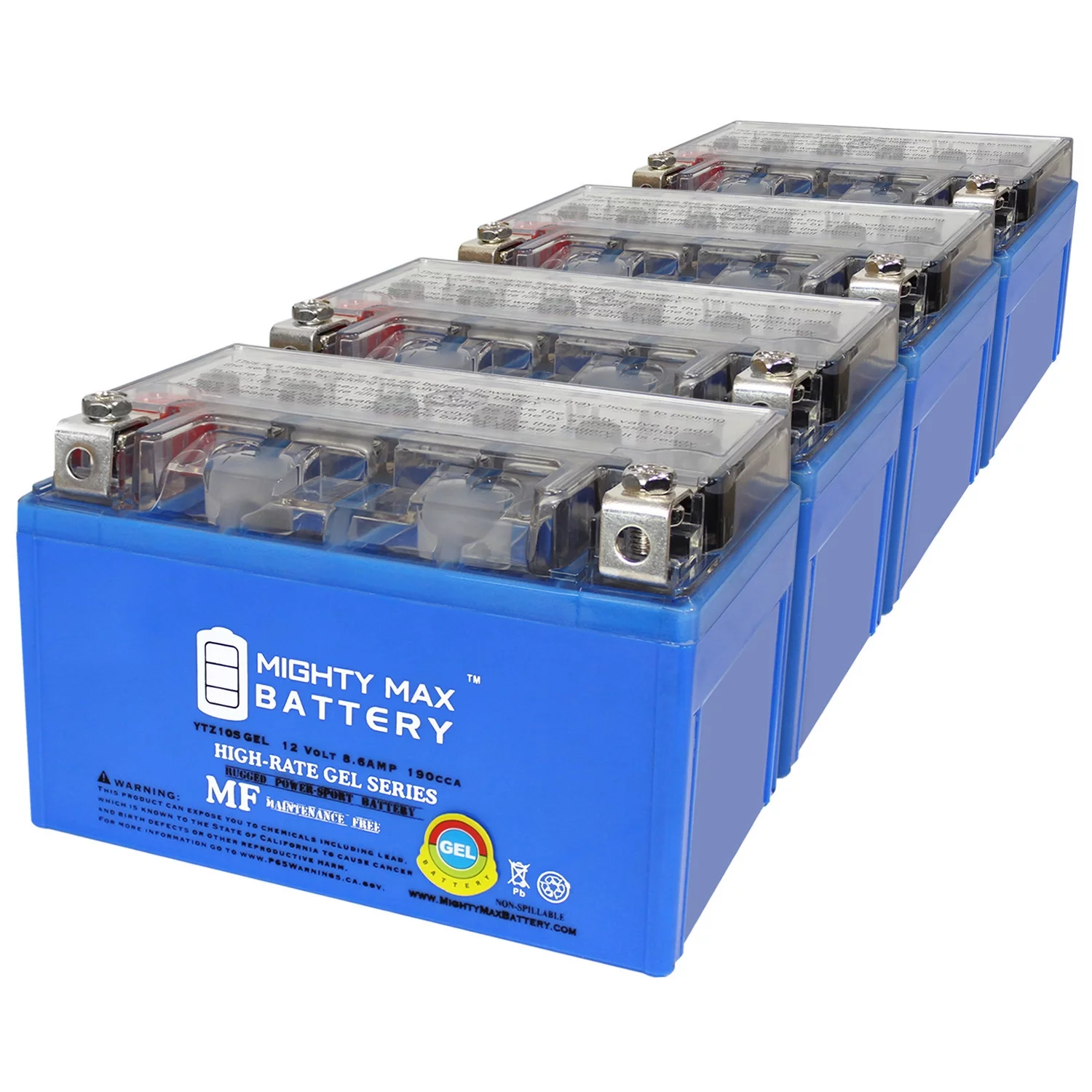 YTZ10SGEL 12V 8.6AH GEL Replacement Battery compatible with Yamaha Raptor YFM 350 QuadRacer 04-10 - 4 Pack