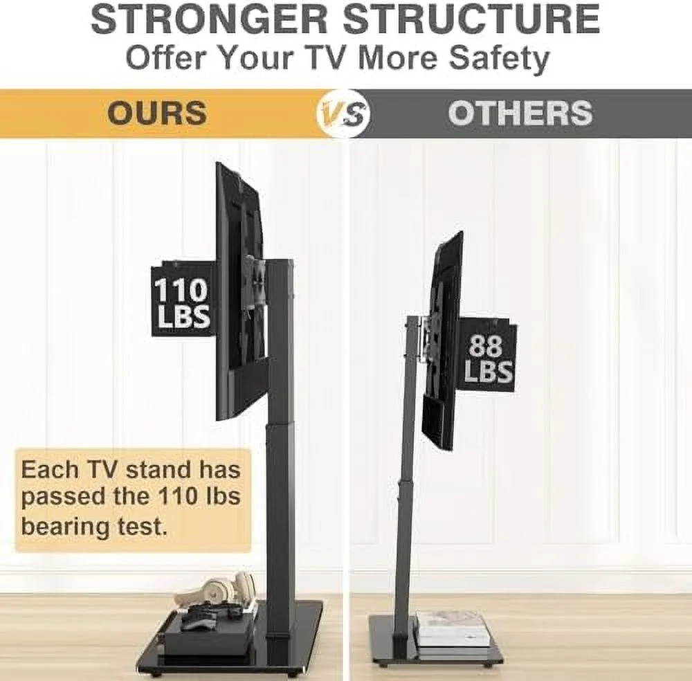 FDSHOIYN Floor TV Stand for 32-75 Inch Plasma LCD LED OLED  Panel or Curved Screen TVs  Universal Corner TV Stand with Swivel Mount  Adjustable Height and Sturdy Wood Base  White