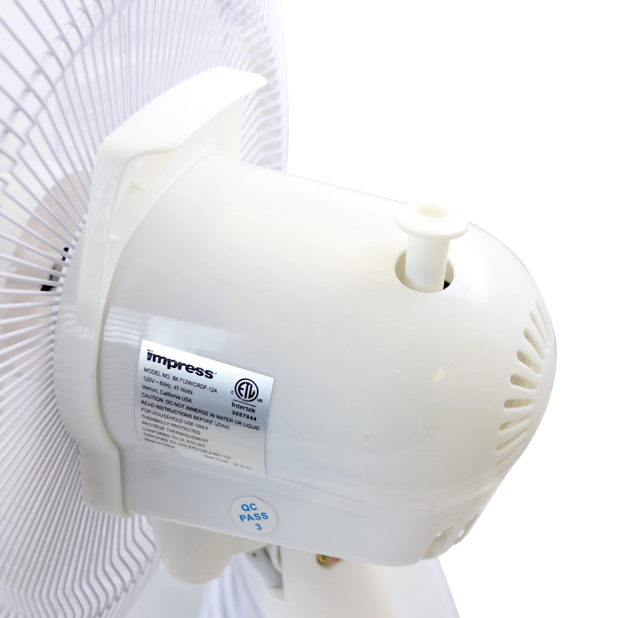 Impress 12 inch 3 Speed Oscillating Table Fan- White