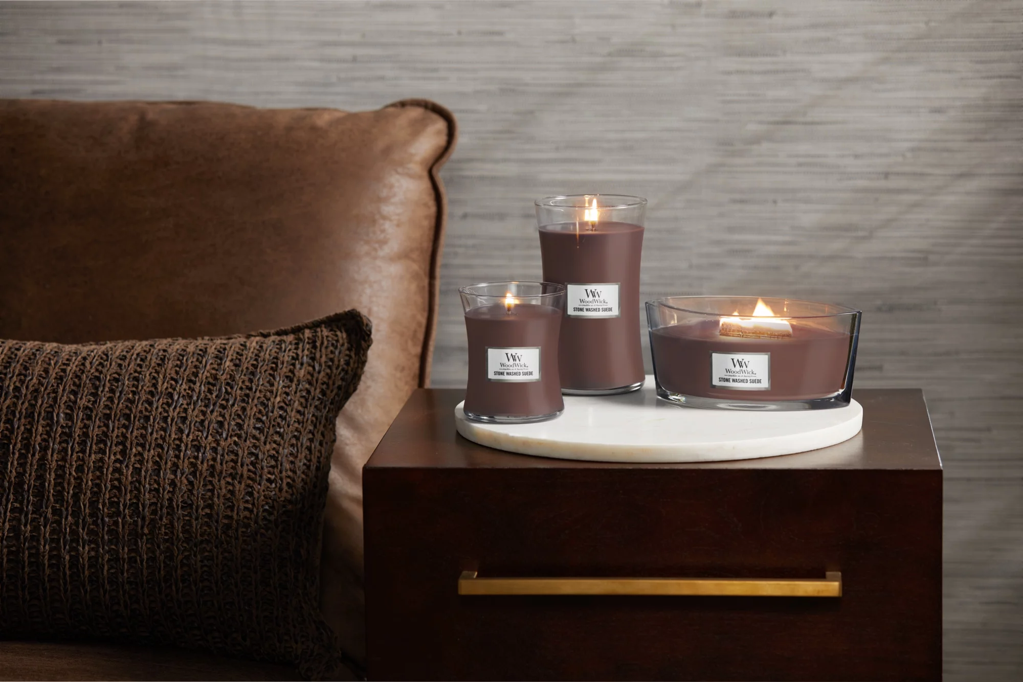 WoodWick® Stone Washed Suede Large Hourglass Candle