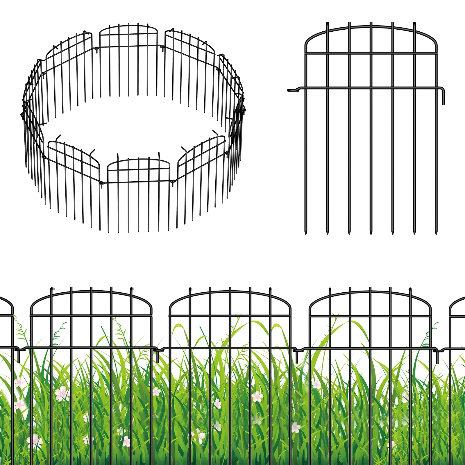 Curved No-Dig Decorative Garden Fence Animal Barrier, Outdoor 16.6 