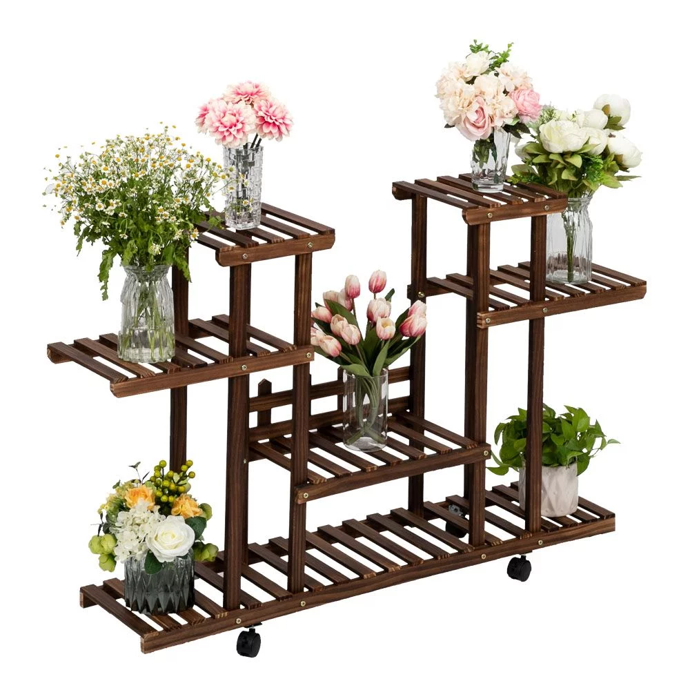 OROPY Plant Table Shelf Indoor Outdoor Wood Display Multi Tier Flower Shelves Stands, Garden Rack Holder in Corner,Living Room,Balcony,Patio,Yard and Garden