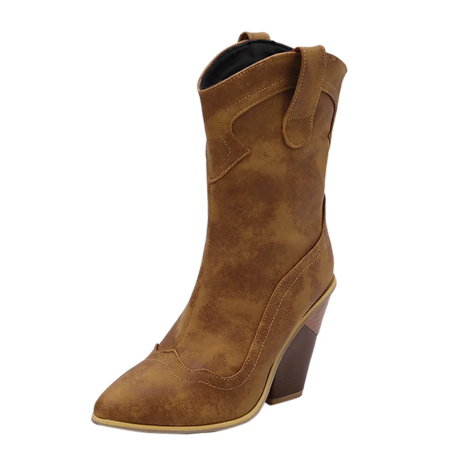 PMUYBHF Cowboy Boots for Women Ladies Western Boot Pointed Toe Low Heel Short Ankle Booties 46.98