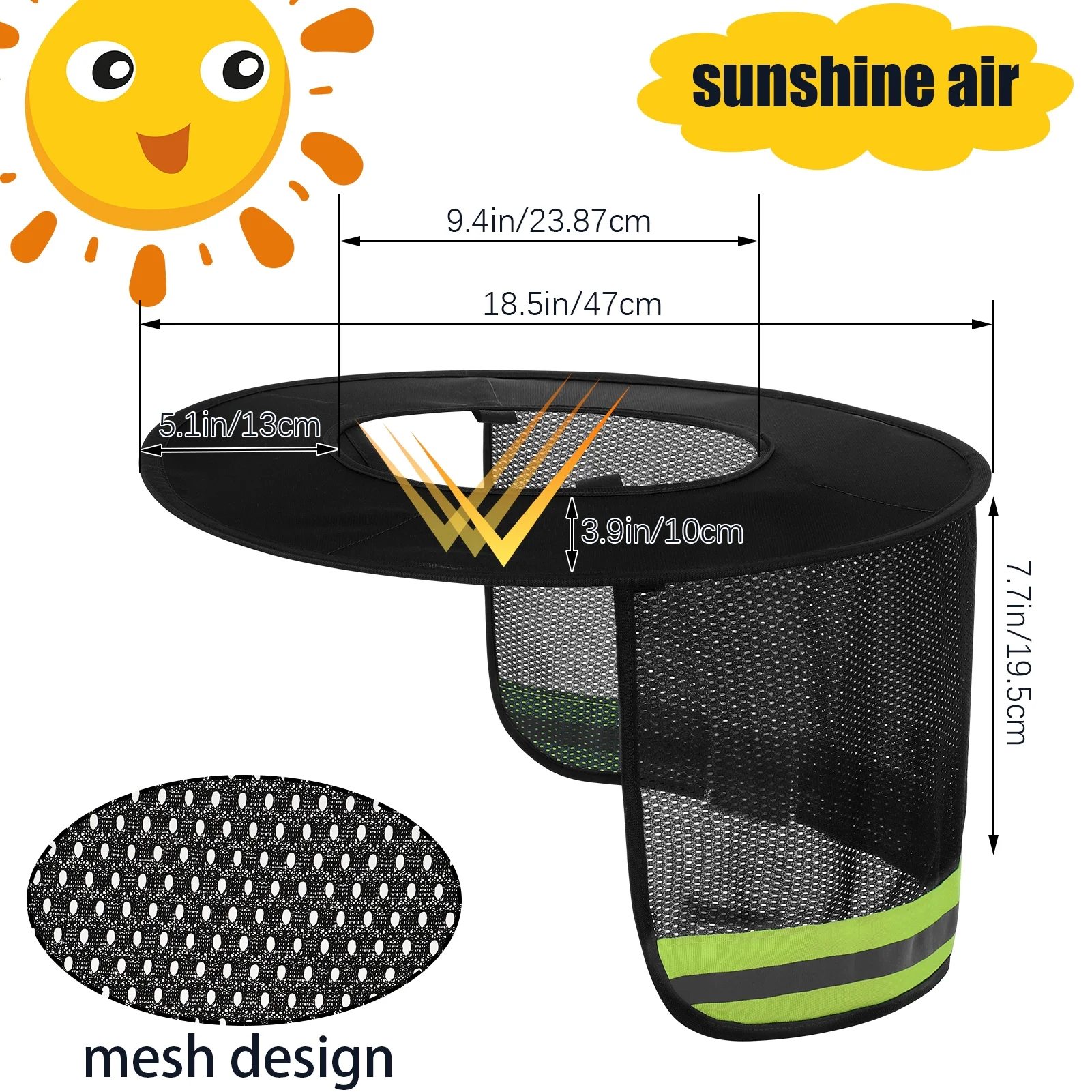 Armscye 10 Pcs Hard Hat Sun Shade with Reflective Strip, High Visibility Full Brim Hard Hat Visor, Neck Cover Shade Hard Hat Accessories for Men Women, Hard Hat Not Included(Black)