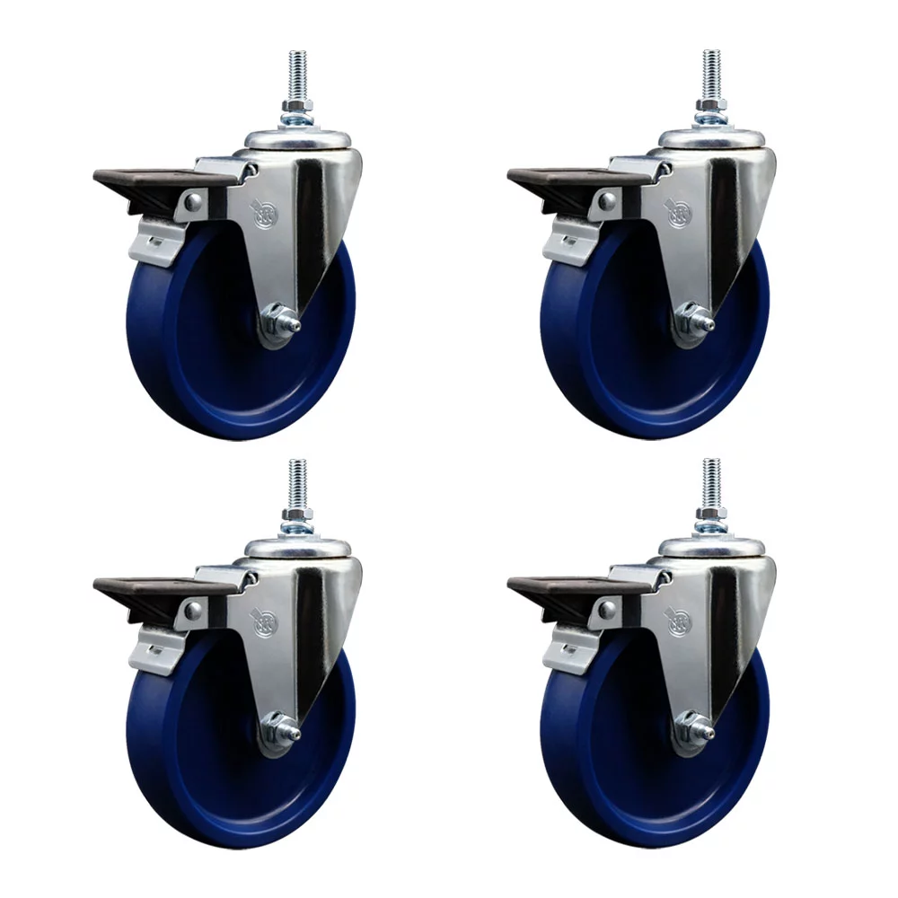 Solid Polyurethane Swivel Threaded Stem Caster Set of 4 w/5