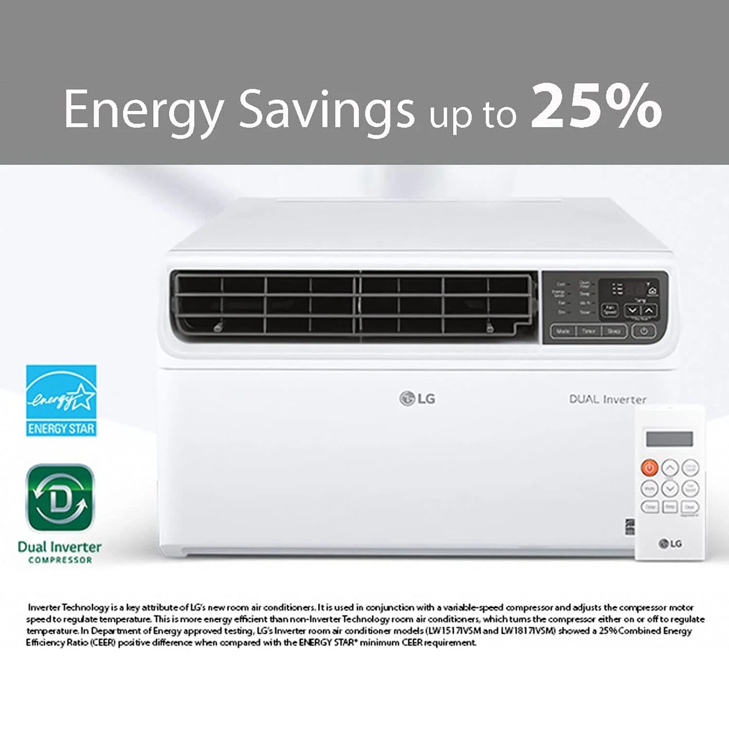 LG 14,000 BTU Dual Inverter Smart Window Air Conditioner, LW1517IVSM - Refurbished