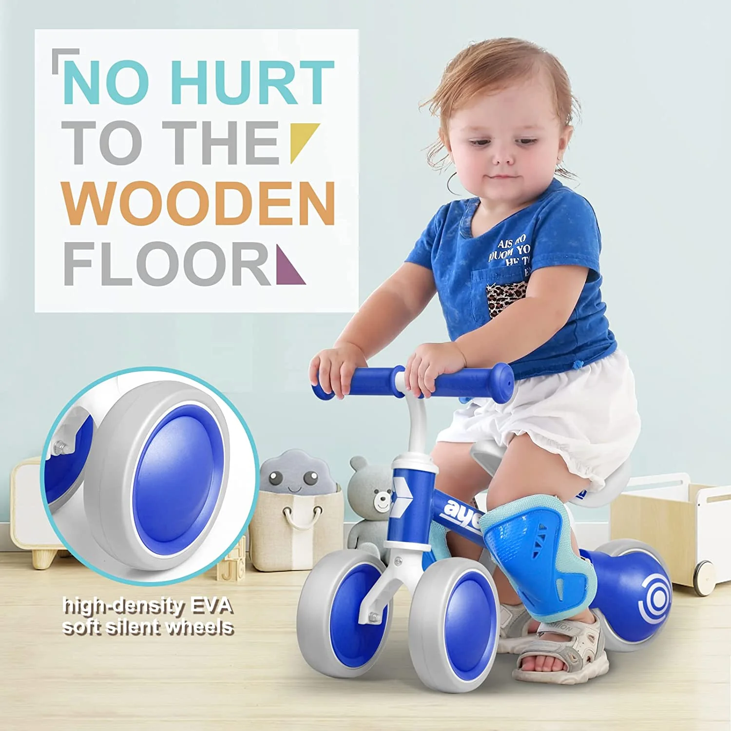 Track 7 Baby Balance Bike, Toddler Bikes Bicycle for 12-24 Months for 1 Year Old Girl and Boy to Scoot Around with Adjustable Seat Smooth Silent 3 Wheels, Blue