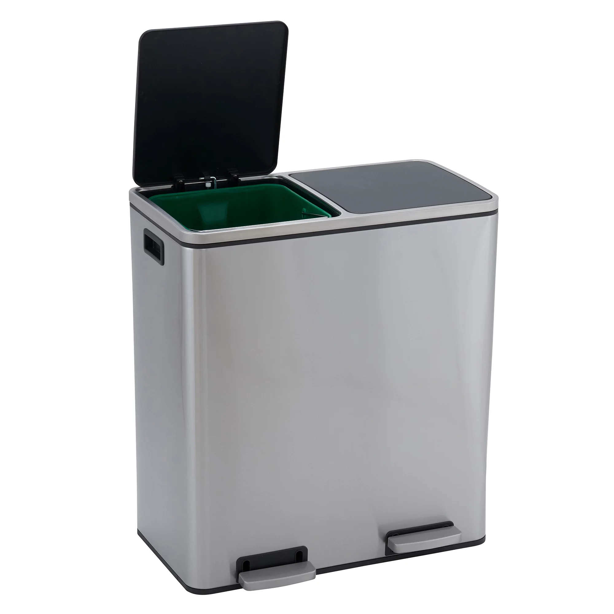 Design Trend Dual Compartments Stainless Steel Kitchen Step On Garbage Can and Recycle, 8 gal