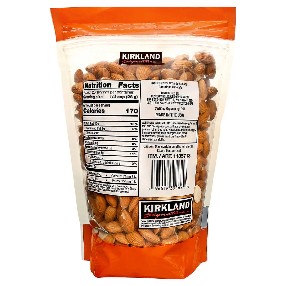 Kirkland Signature Organic Almonds, 1.7 lbs