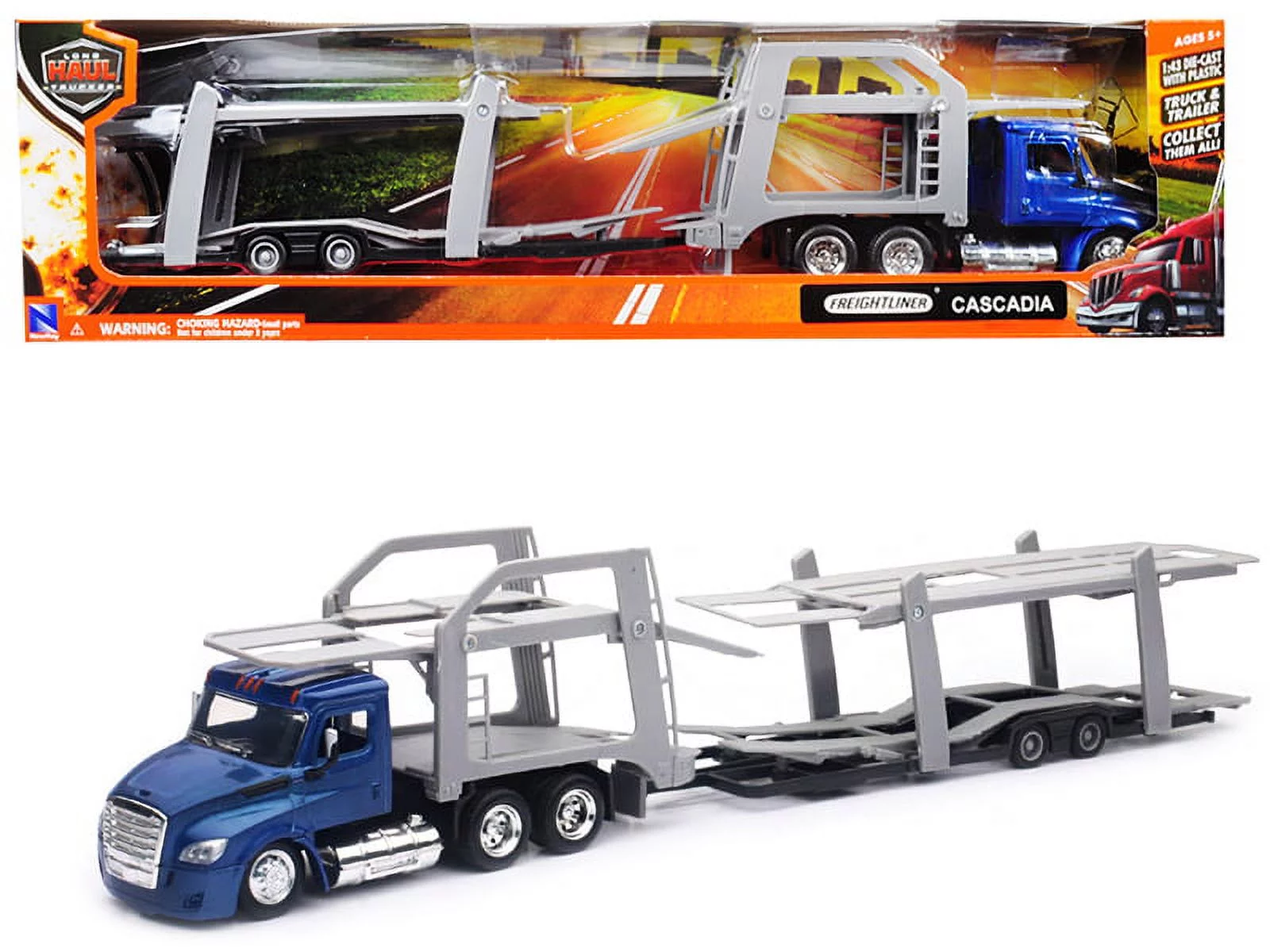 New Ray Toys 16033 1-43 Scale Freightliner Cascadia Auto Carrier  Blue