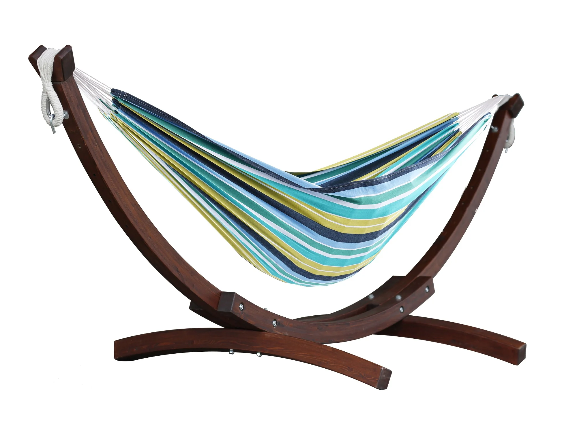 The Hamptons Collection 102” Blue and White Striped Brazilian Style Hammock with Stand