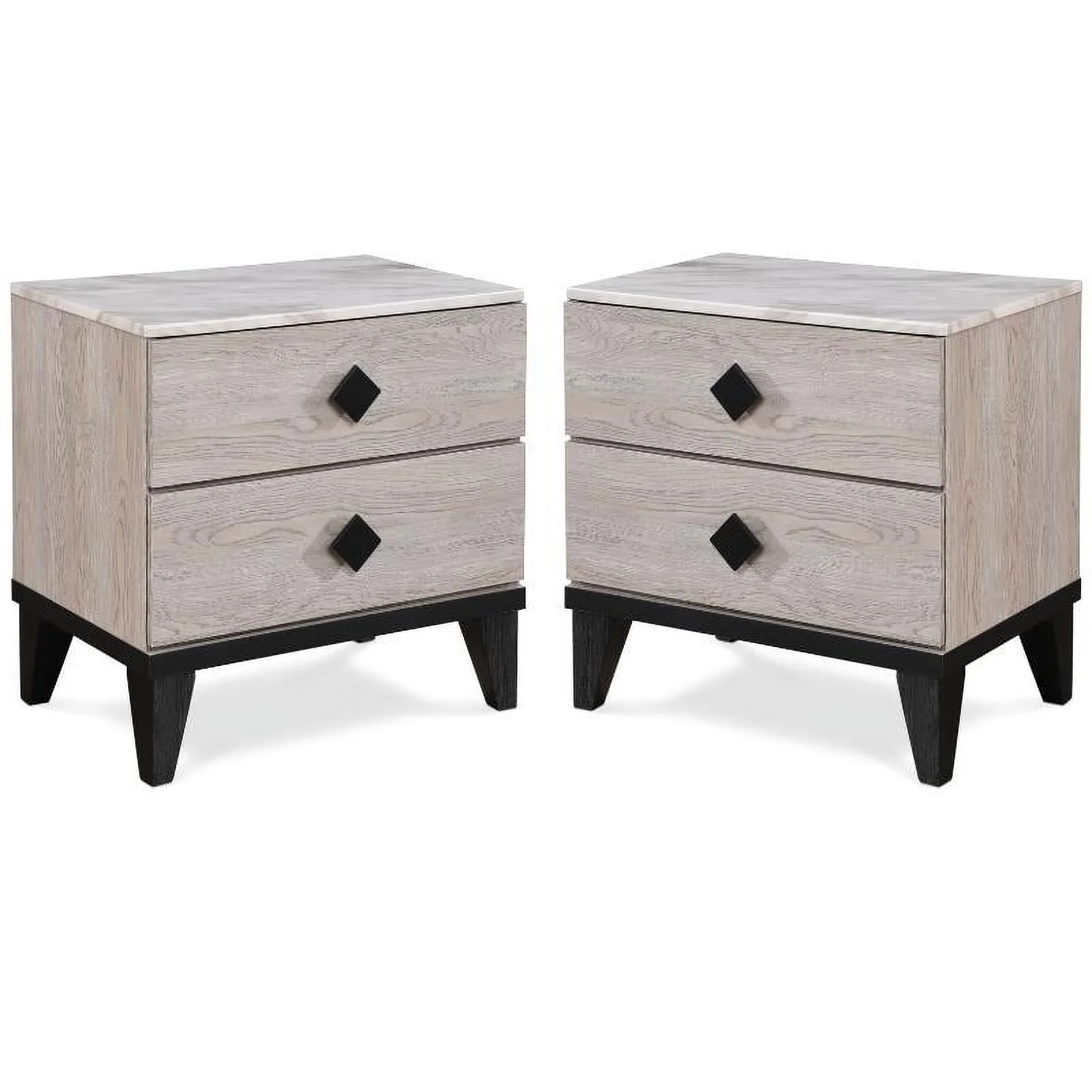 Home Square 2 Drawer Wood Nightstand in Beige Finish - Set of 2