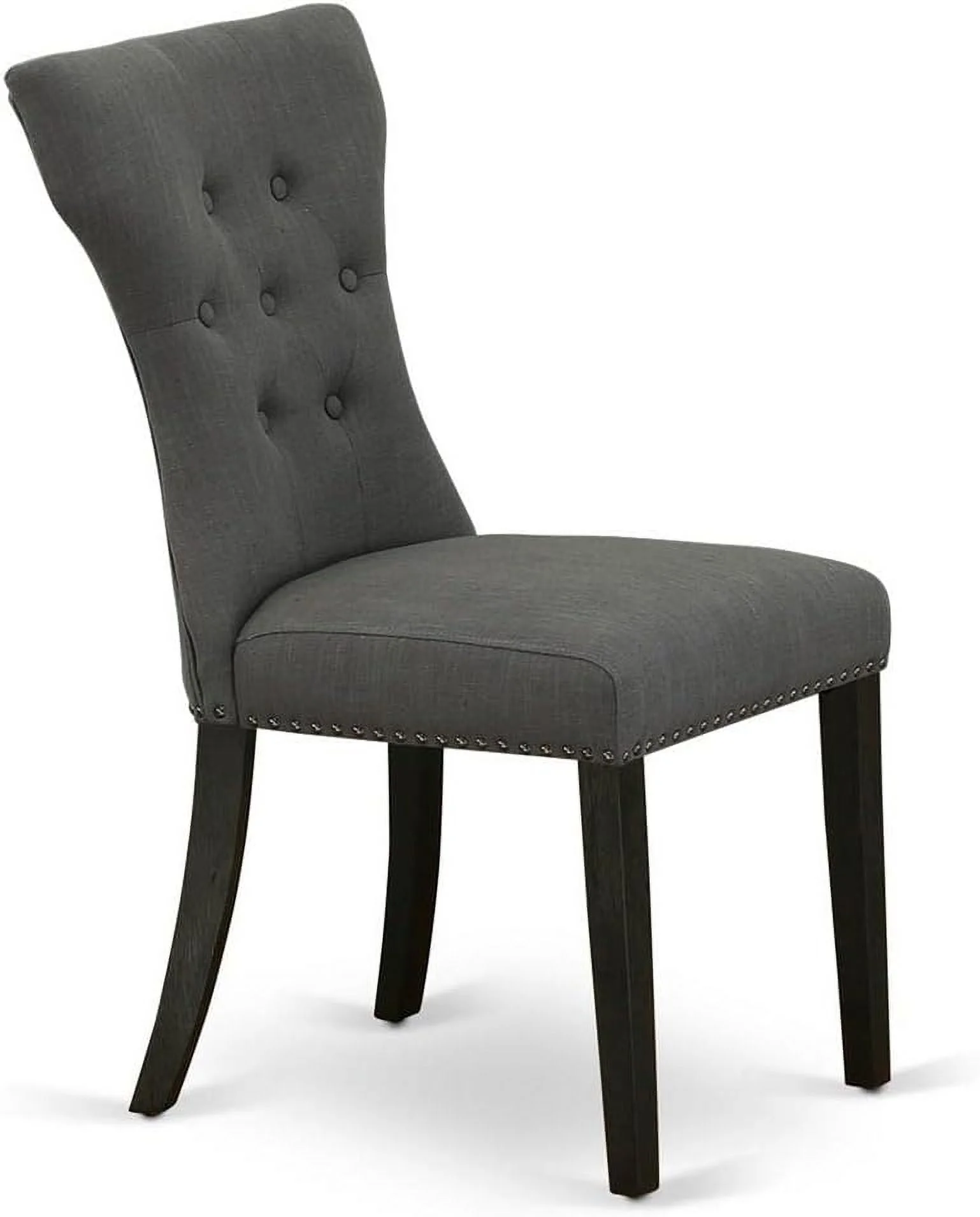 GAP6T50 Gallatin Parson Chairs - Button Tufted Nailhead Trim Dark Gotham Linen Fabric Upholstered Dining Chairs, Set Of 2, Wirebrushed Black