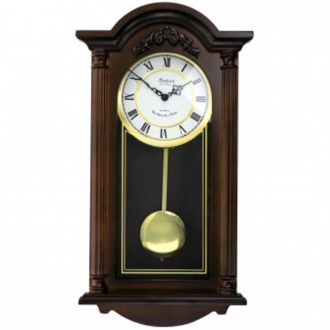 Bedford Clock Collection  22 in. Noah Wood Chiming Pendulum Wall Clock, Chestnut