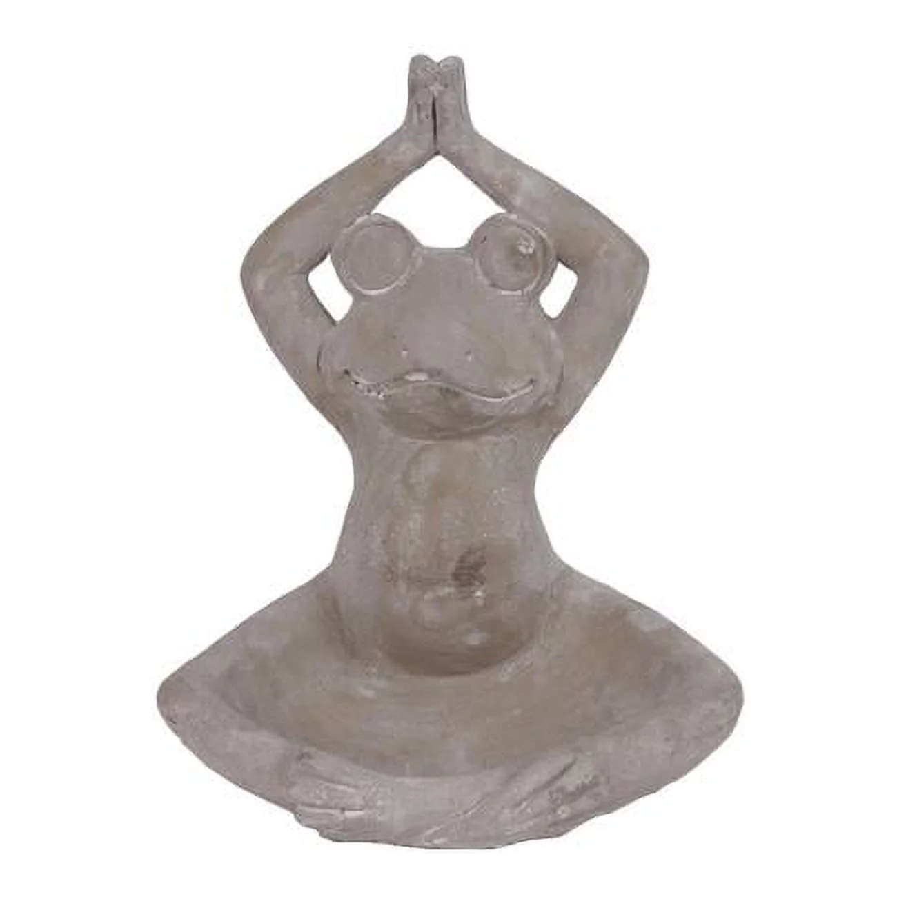 Cement Meditating Frog Figurine in Overhead Namaskara Position with Candle Holder, Concrete Finish - Gray