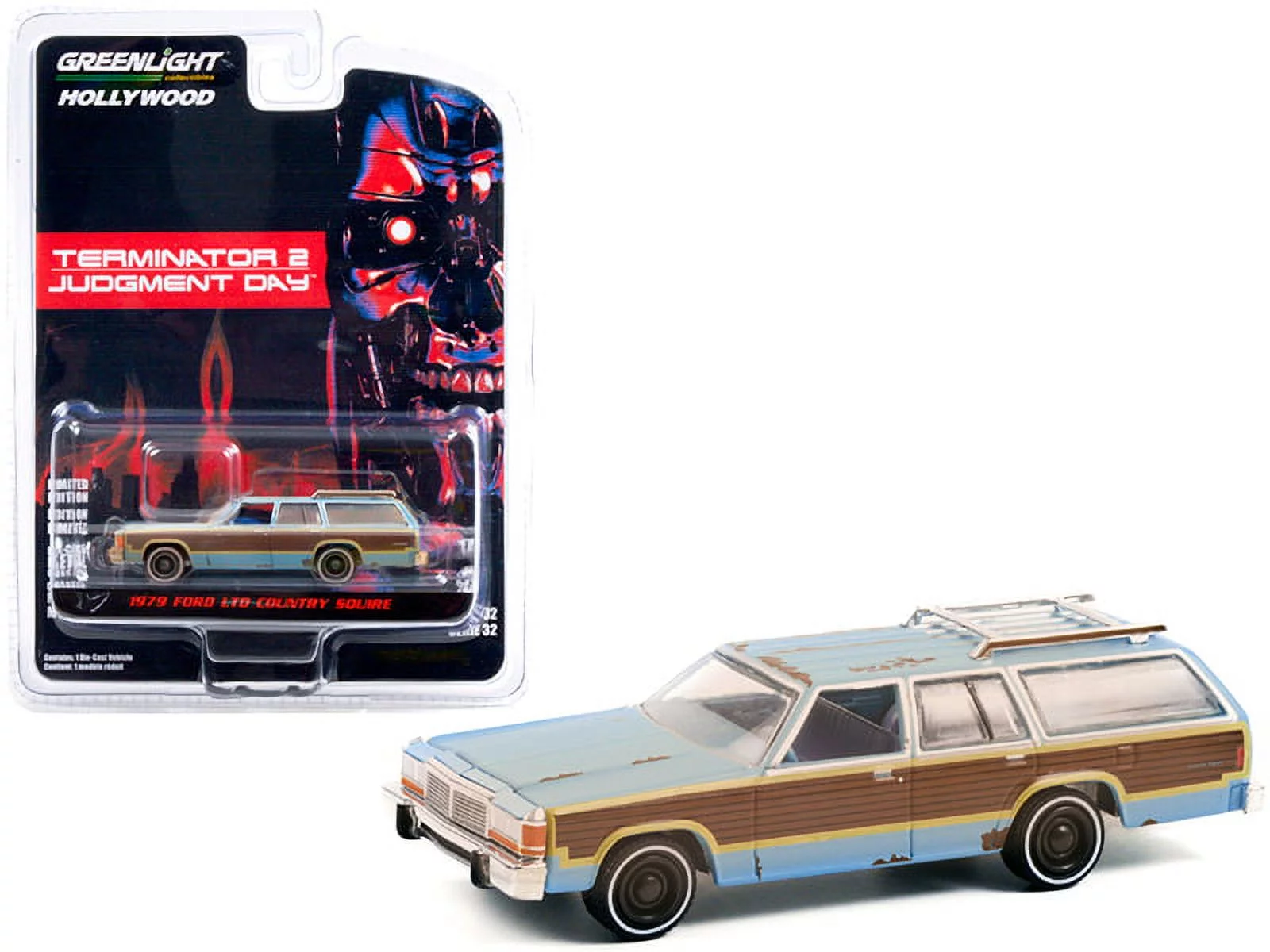 1979 Ford LTD Country Squire Light Blue with Woodgrain Sides (Weathered) Terminator 2: Judgment Day (1991) Movie Hollywood Series Release 32 1/64 Diecast Model Car by Greenlight