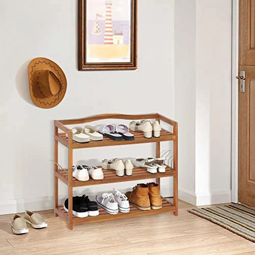 JDZHAPPYLIFE 5-Tier Shoe Rack  Acacia Wood Shoe  with Side Metal Hooks  Holds up 12-18 Pairs  Shoe Organizer  Shoe   Wooden Shoe Rack for Entryway  33\u2019\u2019Lx10.5\u2019\u2019Wx32.5\