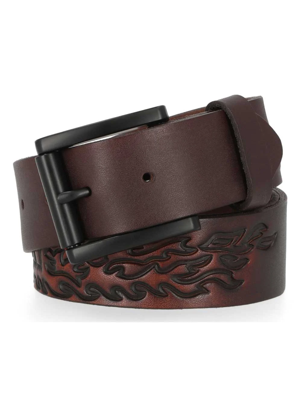 Harley-Davidson Men's Tooled Flames H-D Logo Genuine Leather Belt - Brown (40), Harley Davidson