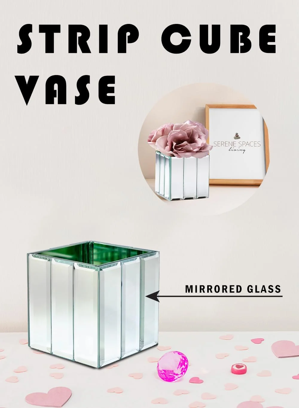 Small Gatsby Mirror Cube Vase – Art Deco Inspired Glass Vase With Mirror Finish, Measures 4” Cube