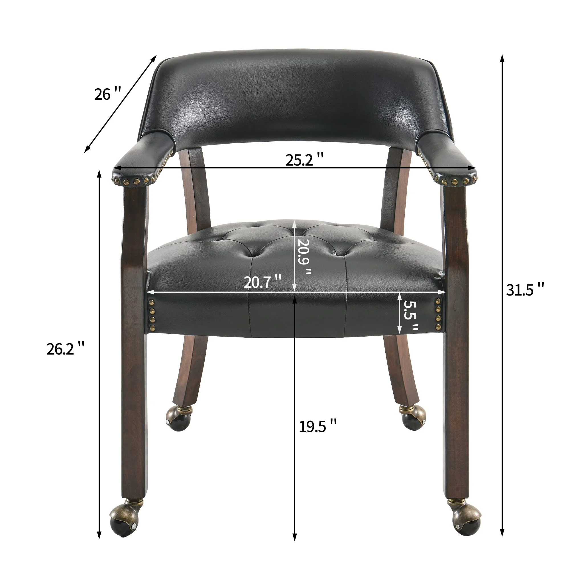 JESONVID Dining Chair with Casters, Captain's Chairs with Rollers Dinette Sets Poker Chairs with Wheels Kitchen Table Rolling Chairs High Back Chair On Caster(White 1318WT)