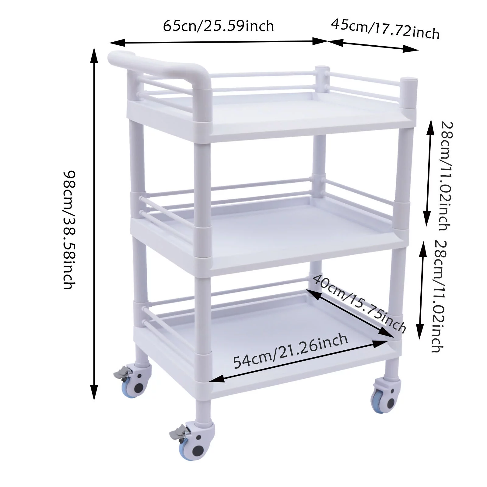 ZhdnBhnos 3 Tier Medical Trolley Dental Lab Salon Mobile Rolling Cart with Lockable Wheels