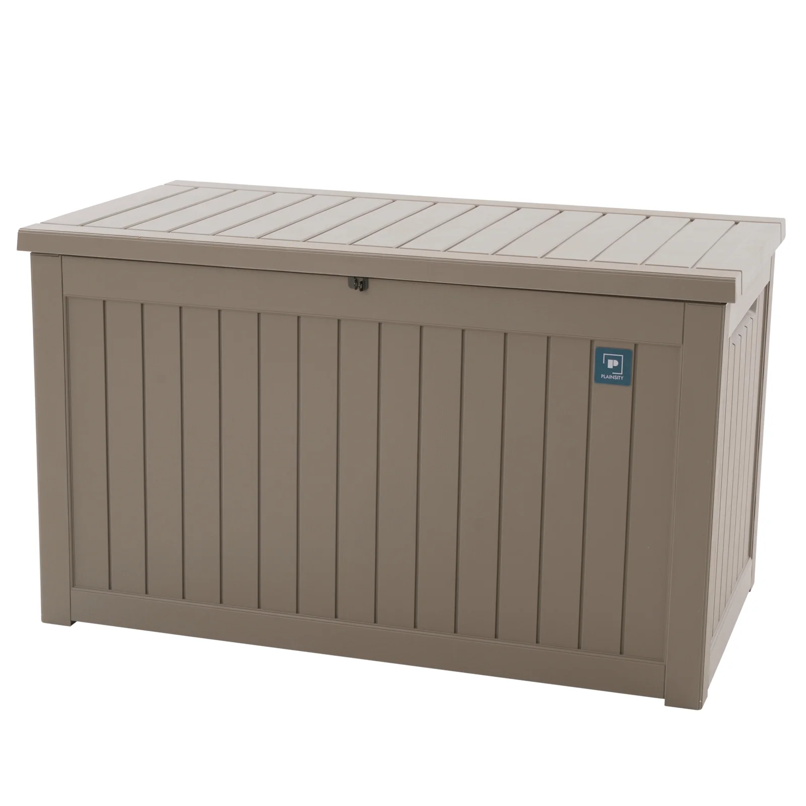 Plainsity 230 Gallon Large Deck Box, Resin Outdoor Storage Box Waterproof Lockable Container for Backyard Cushion, Patio Furniture, Toys, Pool Accessories, Garden Tools and Equipment Light Brown