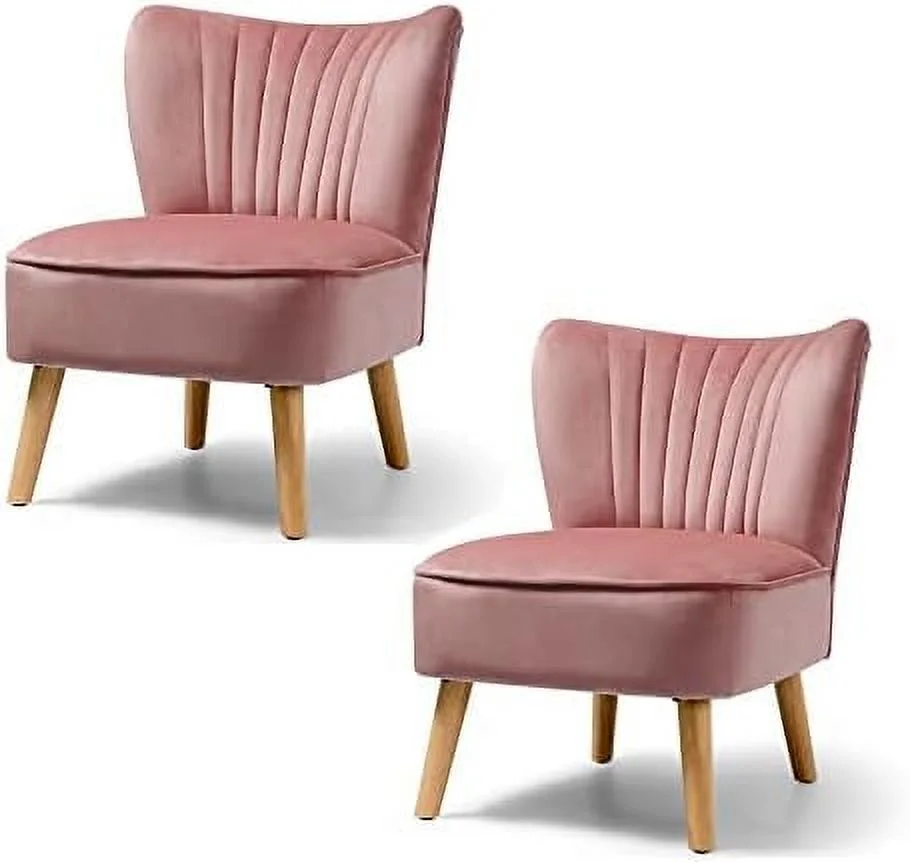 TJUNBOLIFE  Upholstered Accent Chair  Modern Velvet Armless Accent Chair w/Solid Rubber Wood Legs  Leisure Wingback Sofa Chair w/Thick Sponge Sofa  Side Chair for Living Room  Bedroom (1