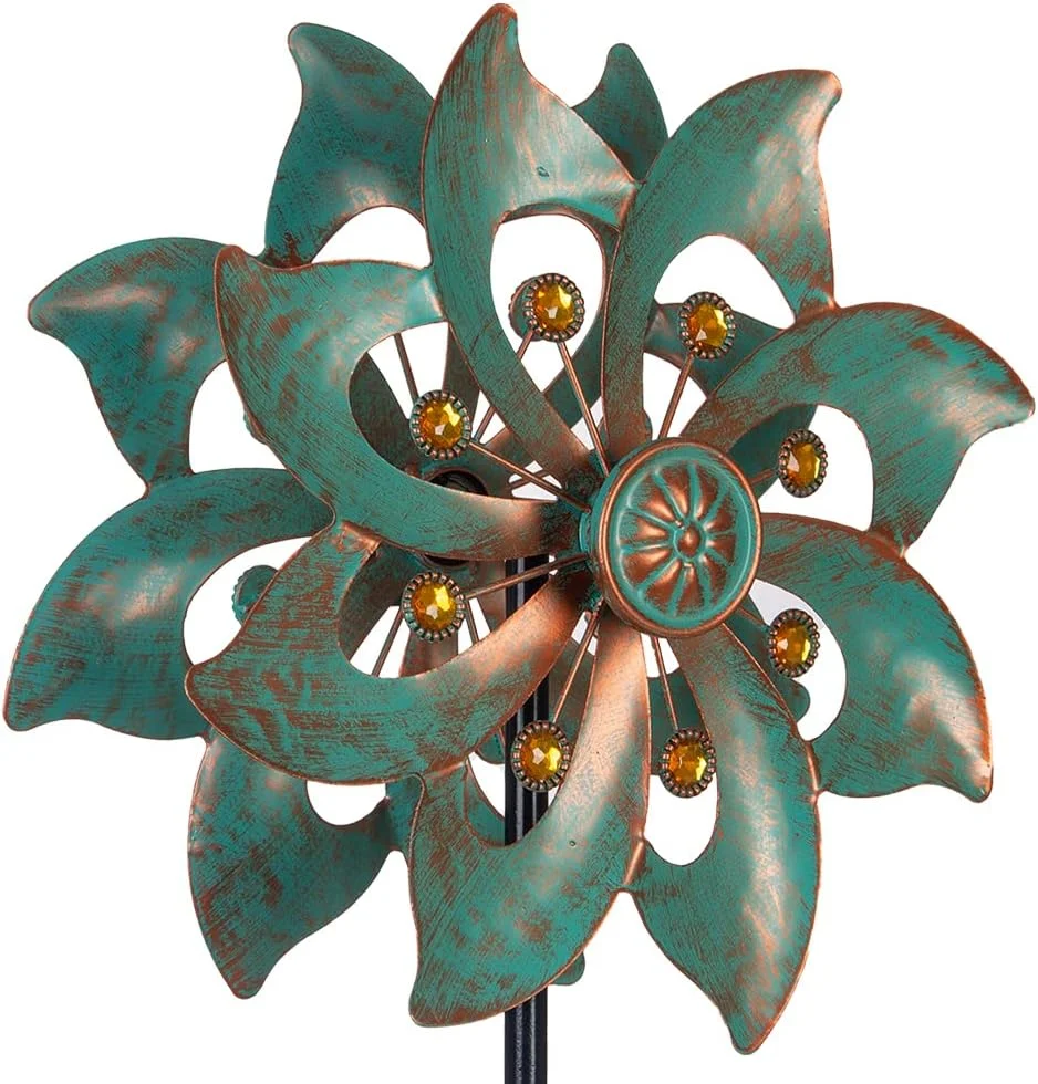 TLKJ Outdoor Metal Wind Spinners  Kinetic Wind Sculptures & Spinners with Stake for Patio  Lawn & Garden 58 * 14 Inches