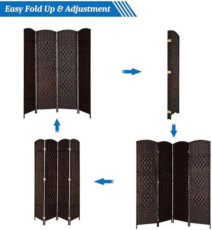 NLTBONNIE 6-Panels Tall Rattan Room Divider  6 FT Folding Privacy Screen  Indoor Partition Wall Dividers  Freestanding Hinged Space Separator (Grey)