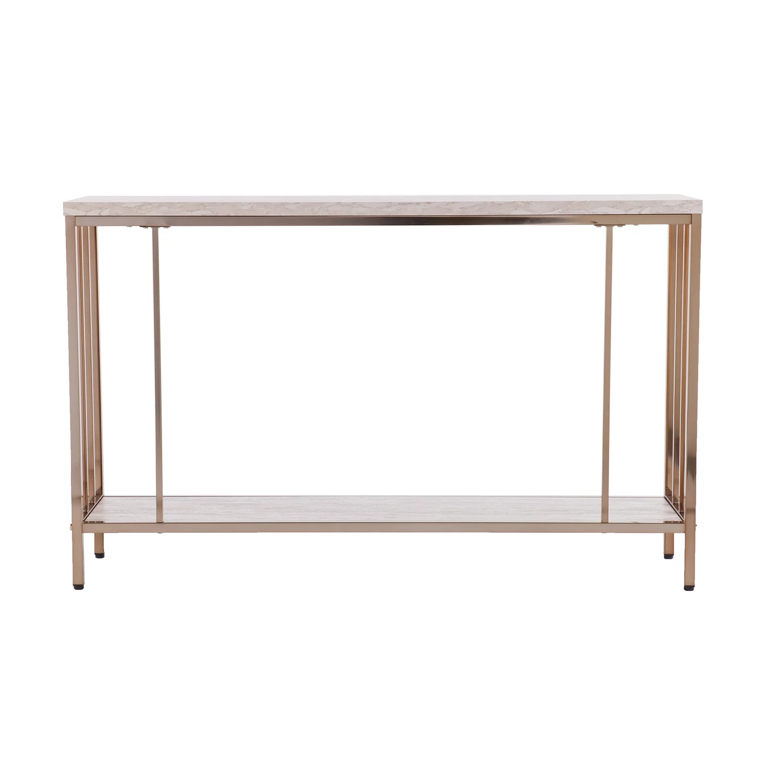 SEI Furniture Brexlyn Faux Stone Top Console Table in Champagne and White