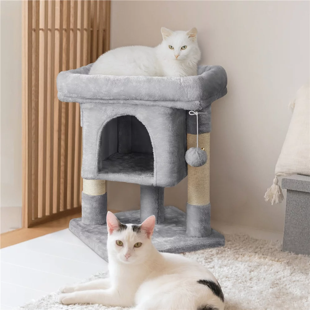 Topeakmart 23.5'' 2-Level Cat Tree Condo Cat Climbing Scratching Tower, Light Gray