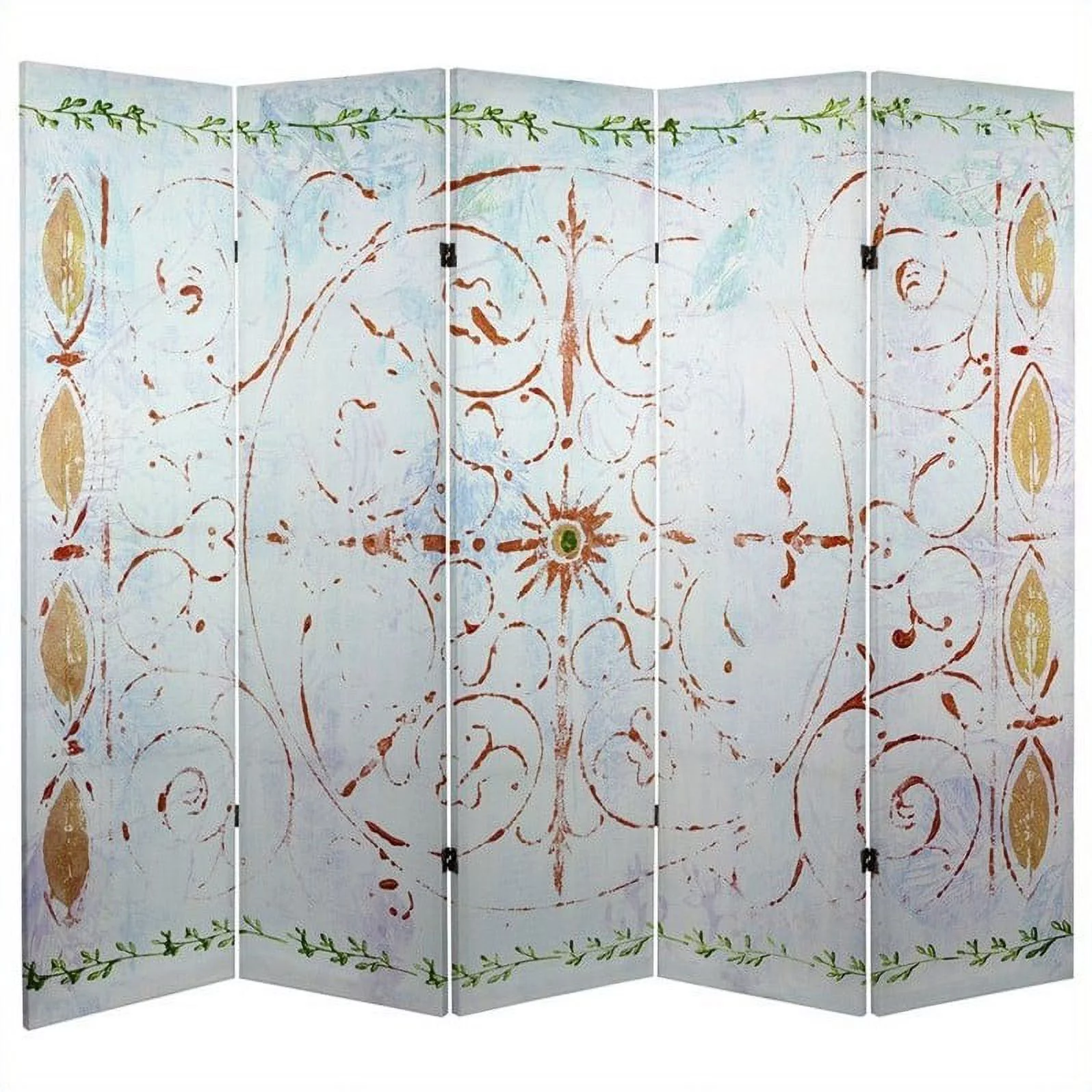Oriental Furniture 5 ft. Tall Winter's Peace Canvas Room Divider- 5 Panel